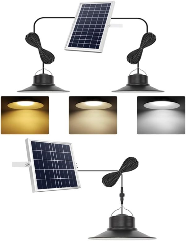 YKLITG 2Pack LED Solar Indoor Lights Outdoors 3 Color Dimmable Lighting with Remote Control & 1 Pack Solar Pendant Light