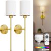 YKLITG 24 inch Battery Operated Wall Sconce Set of 2, Gold Wireless Rechargeable Wall Lights with 5200mAh Dimmable Detachable Bulbs and Remote, 9 Colors Sconces Wall Decor for Bedroom Living Room