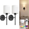 YKLITG 15 inch Battery Operated Wall Sconce Set of 2, Black Wireless Rechargeable Wall Lights with 5200mAh Dimmable Detachable Bulbs and Remote, 9 Colors Sconces Wall Decor for Bedroom Living Room