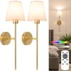 YKLITG Battery Operated Wall Sconce Set of 2,Gold Rechargeable Wall Lights with 10400mAh Dimmable Bulbs and Remote,10 Colors Wireless Wall Lamps for Bedroom Living Room Hallway Decor
