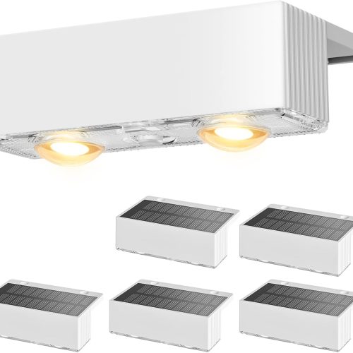 YKLITG Solar Fence Lights,6 Pack Deck Light,Led Outdoor Lights Warm White + RGB Wall Lights Waterproof,Solar Powered Light for Backyard/Pool/Railing/Patio/Porch/Step(White)