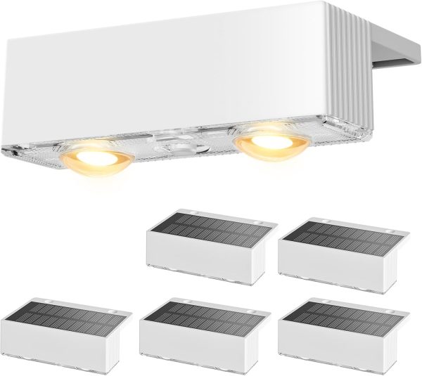 YKLITG Solar Fence Lights,6 Pack Deck Light,Led Outdoor Lights Warm White + RGB Wall Lights Waterproof,Solar Powered Light for Backyard/Pool/Railing/Patio/Porch/Step(White)