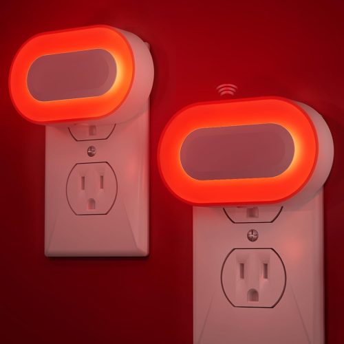 YKLITG 2 Pack Red Night Light Plug into Wall with Dusk to Dawn Sensor, Plug in Night Light for Sleep, Baby Nursery, Kids, Meditation, Bathroom, 0% Blue Light True Red LED 5-Level Brightness