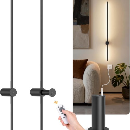 YKLITG Battery Operated Wall Sconce Set of 2, 39 Inch Wireless Wall Sconces with Remote, 3 Color Dimmable Rechargeable Wall Lights, 360 Rotate Detachable Sconces Wall Decor for Bedroom Living Room