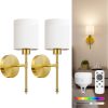YKLITG 15 inch Battery Operated Wall Sconce Set of 2, Gold Wireless Rechargeable Wall Lights with 5200mAh Dimmable Detachable Bulbs and Remote, 9 Colors Sconces Wall Decor for Bedroom Living Room