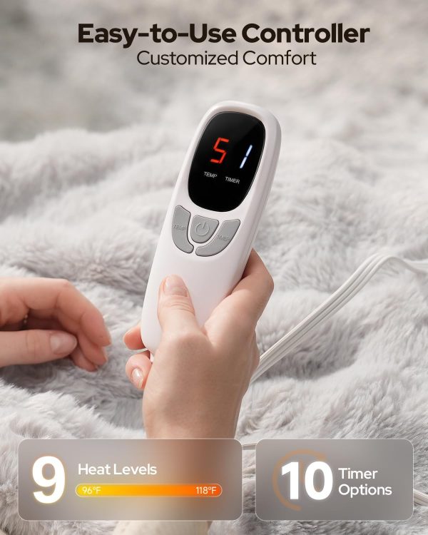 YKLITG Wearable Heated Blanket with Foot Pocket, Electric Throw Blanket with Sleeves, 9 Heating Levels & 10 Timer Settings, Ultra-Soft Bubble Faux Fur & Sherpa, ETL & FCC Certified, 50" x 70"