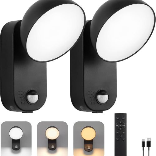 YKLITG Battery Operated Outdoor Lights, 10000mAh Rechargeable, 120 Days/Charge, 3 Modes, 3 Brightness, IP65 Wireless Outdoor Security Motion Light for Patio Porch Garage, 2 Pack