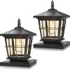 YKLITG 4x4 Post Solar Lights with 3 Color Temps, Edison Bulb, 2 Pack Black