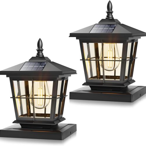 YKLITG 4x4 Post Solar Lights with 3 Color Temps, Edison Bulb, 2 Pack Black