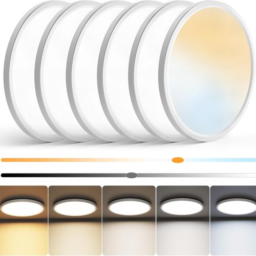 YKLITG 12 inch Flush Mount LED Ceiling Light Fixture, Dimmable 3000K-6500K Adjustable Lights, Ultra Thin White Round Lamp, 24W Ceiling Lights for Hallway, Kitchen, Bedroom, 6 Pack