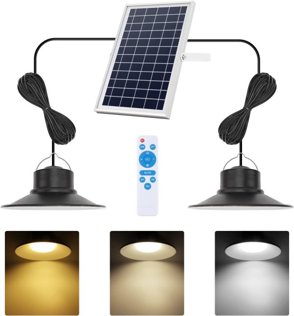 YKLITG 2Pack LED Solar Indoor Lights Outdoors 3 Color Dimmable Lighting with Remote Control & 1 Pack Solar Pendant Light