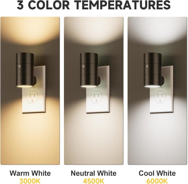 YKLITG Night Lights Plug into Wall, Dimmable with 3 Color Modes & Auto On/Off Sensor, Ultra-Slim Nightlight for Hallway, Bathroom, Bedroom, Nursery, Kitchen (4 Pack, Black)