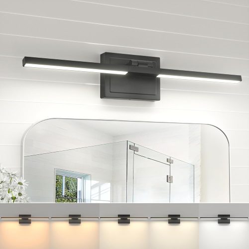 YKLITG 24 Inch Modern Bathroom Light Fixture, 24W 5CCT Dimmable LED Black Bathroom Vanity Lights Over Mirror, Vanity Lights for Bathrooms Restroom Mirror- ETL Certified