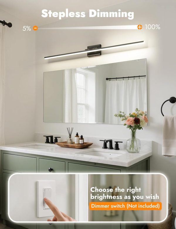 YKLITG 48 Inch Modern Bathroom Light Fixture, 30W 5CCT Dimmable LED Black Bathroom Vanity Lights Over Mirror, Vanity Lights for Bathrooms Restroom Mirror- ETL Certified