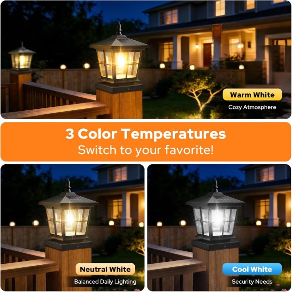 YKLITG 4x4 Post Solar Lights with 3 Color Temps, Edison Bulb, 2 Pack Black