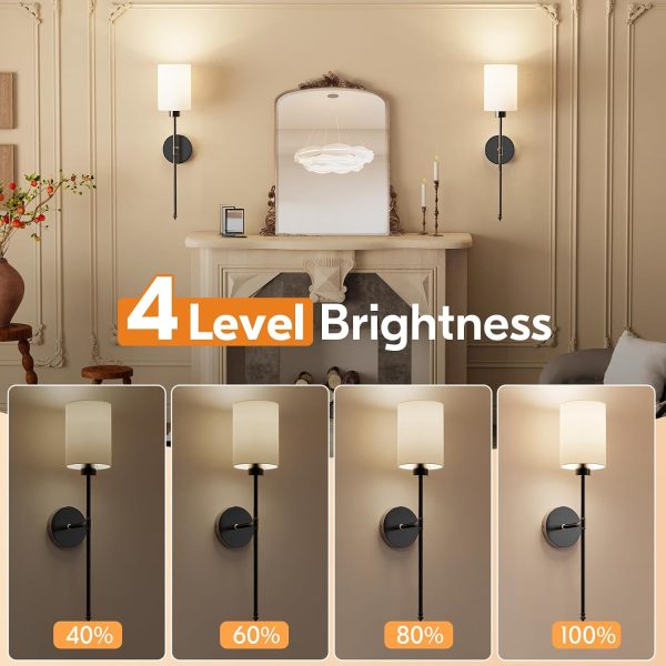 YKLITG 24 inch Battery Operated Wall Sconce Set of 2, Black Wireless Rechargeable Wall Lights with 5200mAh Dimmable Detachable Bulbs and Remote, 9 Colors Sconces Wall Decor for Bedroom Living Room
