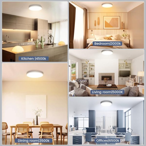 YKLITG 12 inch Flush Mount LED Ceiling Light Fixture, Dimmable 3000K-6500K Adjustable Lights, Ultra Thin White Round Lamp, 24W Ceiling Lights for Hallway, Kitchen, Bedroom, 6 Pack