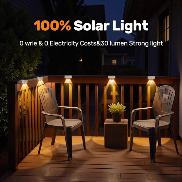 YKLITG Solar Fence Lights,6 Pack Deck Light,Led Outdoor Lights Warm White + RGB Wall Lights Waterproof,Solar Powered Light for Backyard/Pool/Railing/Patio/Porch/Step(White)