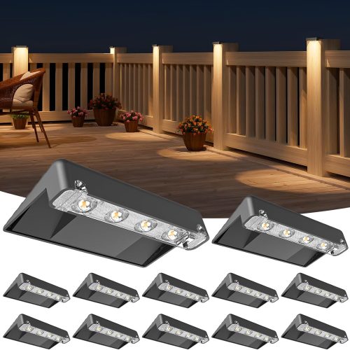 YKLITG Solar Deck Lights Outdoor 12 Pack, IP65 Waterproof Large Size LED Stair Lights with Lenses, Auto ON Off Warm White Step Lights for Outside, Deck, Patio, Fence, Yard, Pathway and Railing Decor