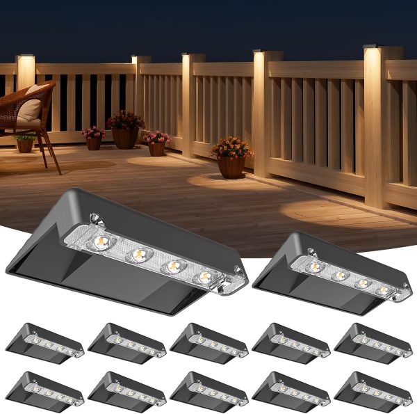 YKLITG Solar Deck Lights Outdoor 12 Pack, IP65 Waterproof Large Size LED Stair Lights with Lenses, Auto ON Off Warm White Step Lights for Outside, Deck, Patio, Fence, Yard, Pathway and Railing Decor