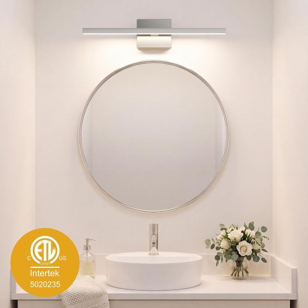 YKLITG 23.6 inch Chrome Bathroom Vanity Light,14W 5CCT Dimmable LED Bathroom Lighting Fixtures Over Mirror, Modern Vanity Lights for Bathrooms Restroom Mirror- ETL Certified
