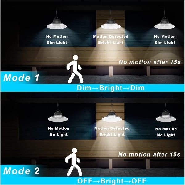 YKLITG Solar Pendant Light, Upgraded Motion Sensor Light Outdoor Solar Lights Indoor Dimmable with Remote 3000K/4500K/6000K, 2x16.4ft Cable IP65 Waterproof for Shed, Barn, Gazebo, Patio(2 Pack)