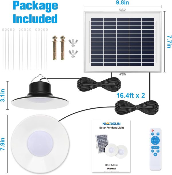 YKLITG 2Pack LED Solar Indoor Lights Outdoors 3 Color Dimmable Lighting with Remote Control & 1 Pack Solar Pendant Light