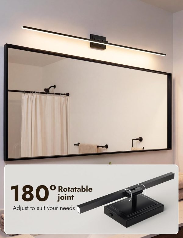 YKLITG 48 Inch Modern Bathroom Light Fixture, 30W 5CCT Dimmable LED Black Bathroom Vanity Lights Over Mirror, Vanity Lights for Bathrooms Restroom Mirror- ETL Certified