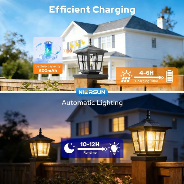 YKLITG 4x4 Post Solar Lights with 3 Color Temps, Edison Bulb, 2 Pack Black