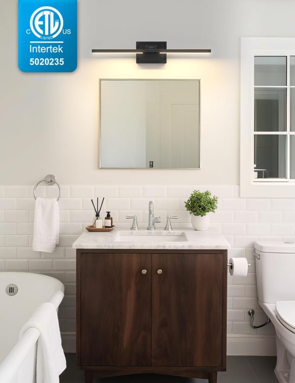 YKLITG 24 Inch Modern Bathroom Light Fixture, 24W 5CCT Dimmable LED Black Bathroom Vanity Lights Over Mirror, Vanity Lights for Bathrooms Restroom Mirror- ETL Certified