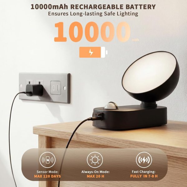 YKLITG Battery Operated Outdoor Lights, 10000mAh Rechargeable, 120 Days/Charge, 3 Modes, 3 Brightness, IP65 Wireless Outdoor Security Motion Light for Patio Porch Garage, 2 Pack