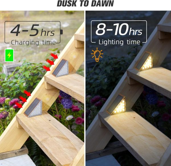 YKLITG Outdoor Stair Lights 6 Pack, Solar Step Lights IP67 Waterproof with 13 Bright LEDs, 3000K Warm White, Auto On/Off, Triangular Design for Steps, Deck, Patio, Yard, Porch, Sidewalk
