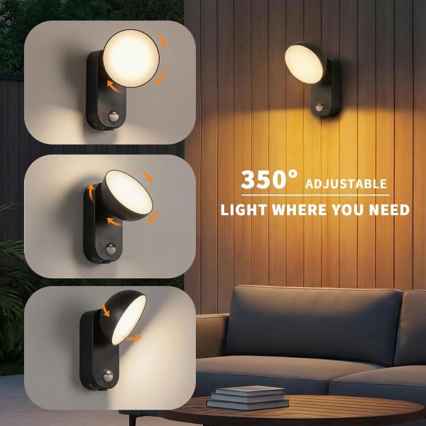 YKLITG Battery Operated Outdoor Lights, 10000mAh Rechargeable, 120 Days/Charge, 3 Modes, 3 Brightness, IP65 Wireless Outdoor Security Motion Light for Patio Porch Garage, 2 Pack