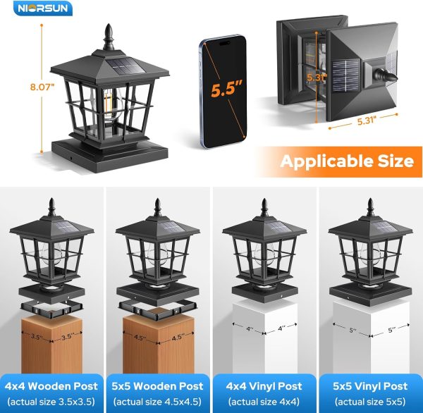 YKLITG 4x4 Post Solar Lights with 3 Color Temps, Edison Bulb, 2 Pack Black