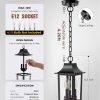 YKLITG Black Outdoor Pendant Light with 3 Light Sources, 12.2'' Modern Hanging Lantern Chandelier Fixture with Tempered Glass, Anti-Rust Aluminum Adjustable Chain for Porch,Patio,Entryway,Gazebo