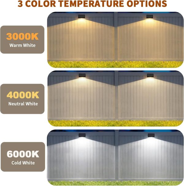 YKLITG Solar Fence Lights 12 Pack, Outdoor Solar Lights with 3 Color Temperatures, IP65 Waterproof Wide-Angle LED Lighting for Fence, Wall
