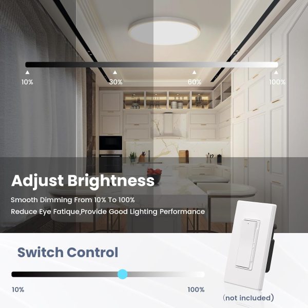 YKLITG 12 inch Flush Mount LED Ceiling Light Fixture, Dimmable 3000K-6500K Adjustable Lights, Ultra Thin White Round Lamp, 24W Ceiling Lights for Hallway, Kitchen, Bedroom, 6 Pack