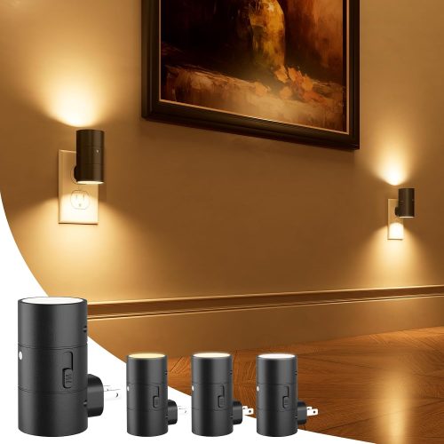 YKLITG Night Lights Plug into Wall, Dimmable with 3 Color Modes & Auto On/Off Sensor, Ultra-Slim Nightlight for Hallway, Bathroom, Bedroom, Nursery, Kitchen (4 Pack, Black)