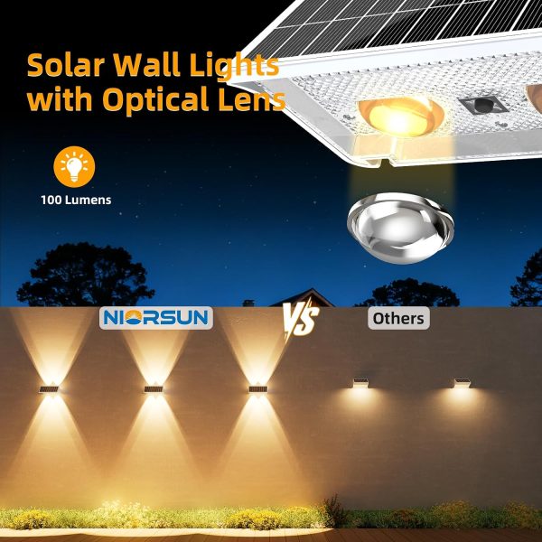 YKLITG Solar Fence Lights Outdoor, 12 Pack Up and Down Waterproof Solar Wall Lights, Fence Lights with Lens, Warm & Cool White + RGB, Dusk to Dawn Lighting for Patio, Backyard, Pool, Railing (White)