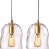 YKLITG 2 Pack Pendant Lights Kitchen Island, Gold Pendant Light Fixtures with Clear Thick Glass Shade, Modern Hanging Ceiling Lights for Kitchen, Bathroom, Bedroom and Dining Room