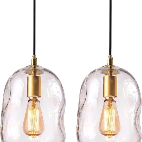 YKLITG 2 Pack Pendant Lights Kitchen Island, Gold Pendant Light Fixtures with Clear Thick Glass Shade, Modern Hanging Ceiling Lights for Kitchen, Bathroom, Bedroom and Dining Room