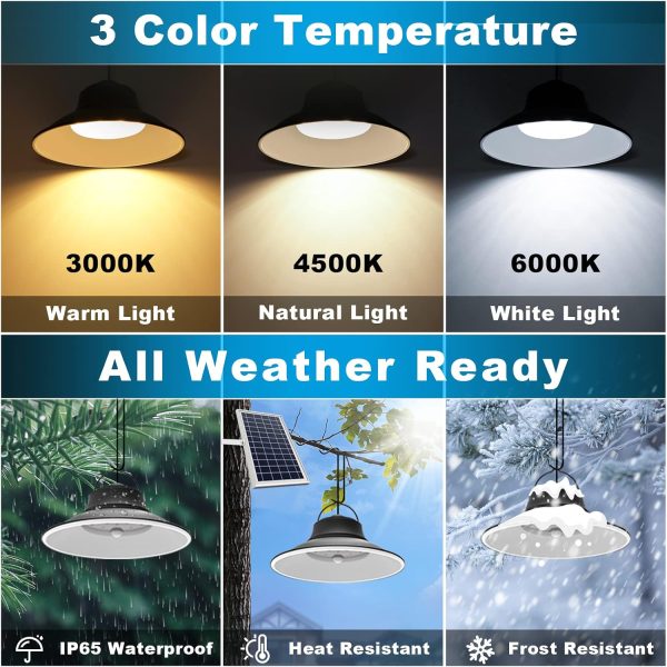 YKLITG Solar Pendant Light, Upgraded Motion Sensor Light Outdoor Solar Lights Indoor Dimmable with Remote 3000K/4500K/6000K, 2x16.4ft Cable IP65 Waterproof for Shed, Barn, Gazebo, Patio(2 Pack)