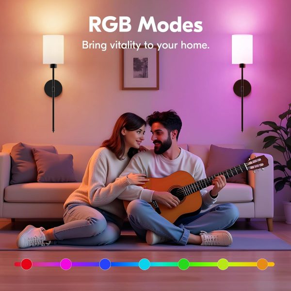 YKLITG 24 inch Battery Operated Wall Sconce Set of 2, Black Wireless Rechargeable Wall Lights with 5200mAh Dimmable Detachable Bulbs and Remote, 9 Colors Sconces Wall Decor for Bedroom Living Room