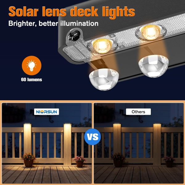 YKLITG Solar Deck Lights Outdoor 12 Pack, IP65 Waterproof Large Size LED Stair Lights with Lenses, Auto ON Off Warm White Step Lights for Outside, Deck, Patio, Fence, Yard, Pathway and Railing Decor