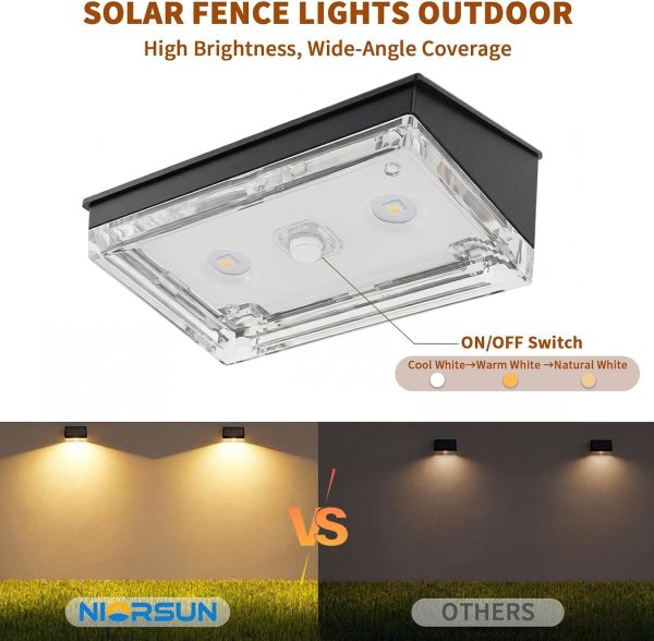 YKLITG Solar Fence Lights 12 Pack, Outdoor Solar Lights with 3 Color Temperatures, IP65 Waterproof Wide-Angle LED Lighting for Fence, Wall