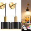 YKLITG Battery Operated Wall Sconce Set of 2, Gold & Black Wireless Rechargeable Wall Lights with 5200mAh Dimmable Detachable Bulbs and Remote, 9 Colors Sconces Wall Decor for Bedroom Living Room