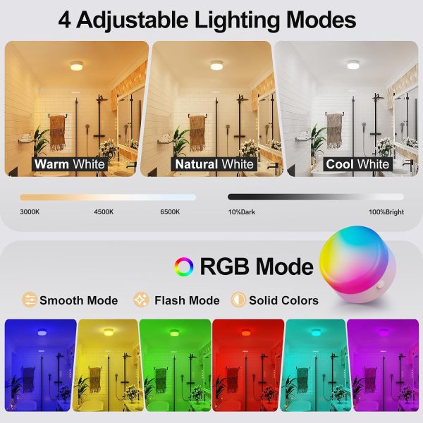 Rechargeable Shower Light with Silicone Cover, 4000mAh, RGBW, Cordless Waterproof LED Shower Lights for Inside Shower, Remote Control & Magnetic Mount, Shower Lamp for Bathroom Closet Bedroom, 2 Pack