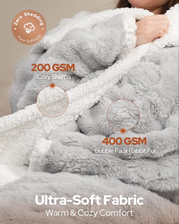 YKLITG Wearable Heated Blanket with Foot Pocket, Electric Throw Blanket with Sleeves, 9 Heating Levels & 10 Timer Settings, Ultra-Soft Bubble Faux Fur & Sherpa, ETL & FCC Certified, 50" x 70"