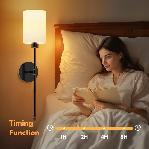 YKLITG 24 inch Battery Operated Wall Sconce Set of 2, Black Wireless Rechargeable Wall Lights with 5200mAh Dimmable Detachable Bulbs and Remote, 9 Colors Sconces Wall Decor for Bedroom Living Room