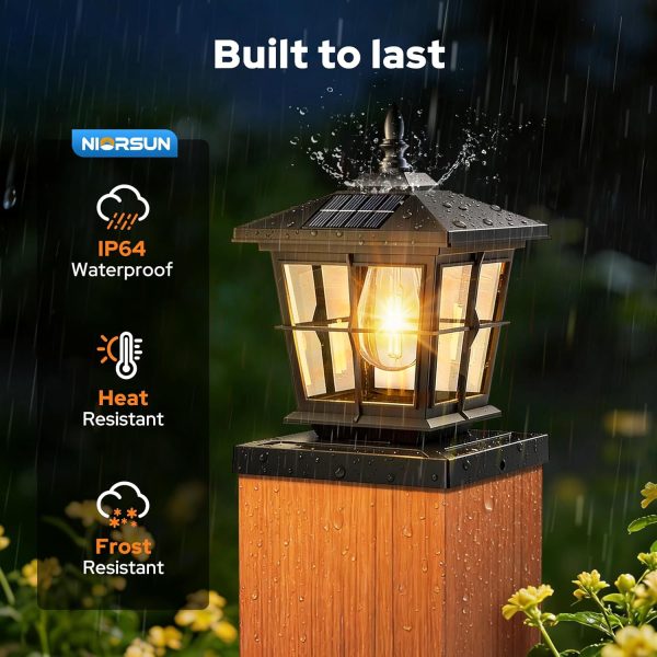 YKLITG 4x4 Post Solar Lights with 3 Color Temps, Edison Bulb, 2 Pack Black